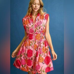 Umgee Pink Floral Zip-Front Dress